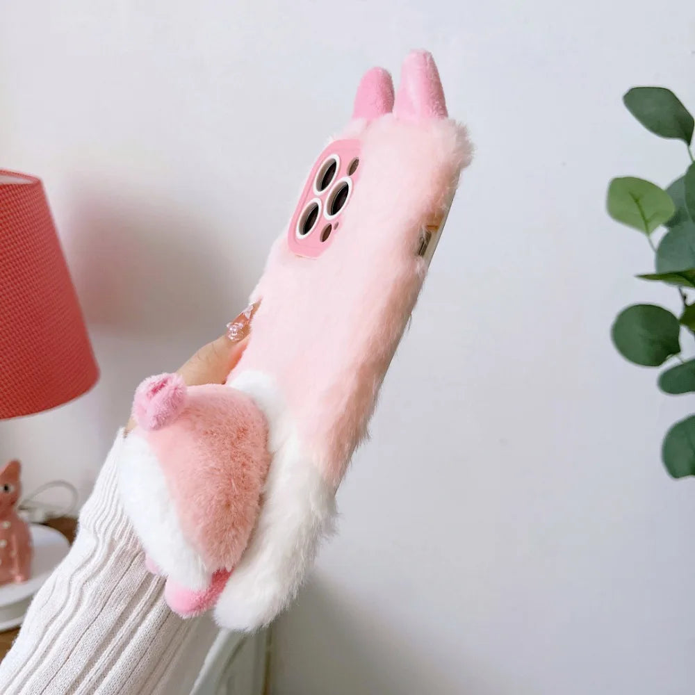 Plush Animal butt  Phone Case for IPhone16 15 14 13 11 12 Pro Max Cute Shockproof Furry Warm Fur Anti-drop protective Back Cover