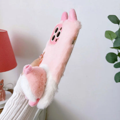 Plush Animal butt  Phone Case for IPhone16 15 14 13 11 12 Pro Max Cute Shockproof Furry Warm Fur Anti-drop protective Back Cover
