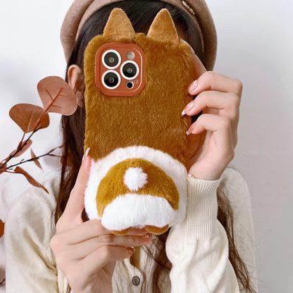 Plush Animal butt  Phone Case for IPhone16 15 14 13 11 12 Pro Max Cute Shockproof Furry Warm Fur Anti-drop protective Back Cover