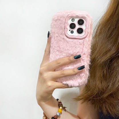 New Stand Lens Frame Solid Color Plush Case for iPhone 16 15 14 13 12 11 Pro Max