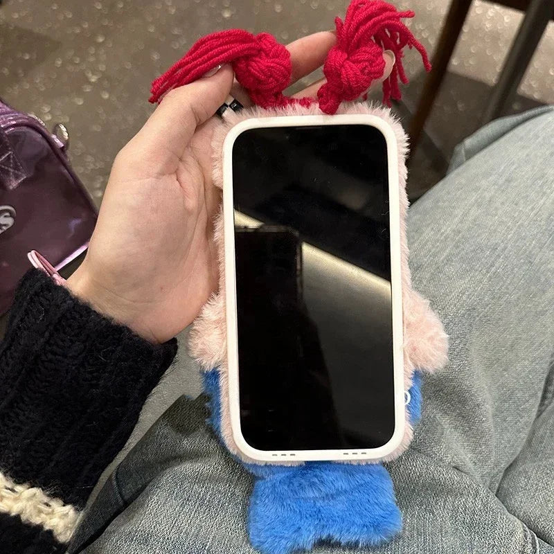 3D Cute Plush Mermaid Girls Gift Phone Case For iPhone 15 14 13 Pro Max 12 11 X XR 6 7 8 Plus Winter Fluffy Hair Soft Back Cover