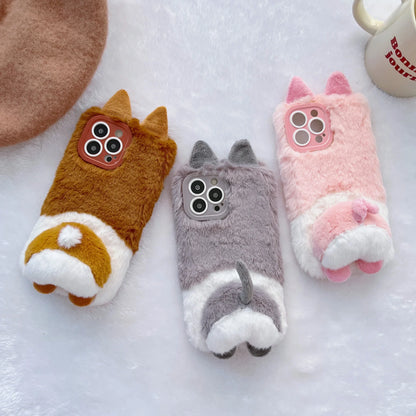 Plush Animal butt  Phone Case for IPhone16 15 14 13 11 12 Pro Max Cute Shockproof Furry Warm Fur Anti-drop protective Back Cover