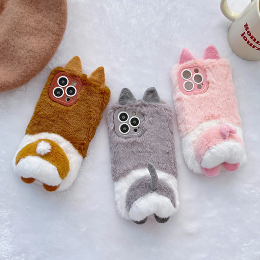 Plush Animal butt  Phone Case for IPhone16 15 14 13 11 12 Pro Max Cute Shockproof Furry Warm Fur Anti-drop protective Back Cover