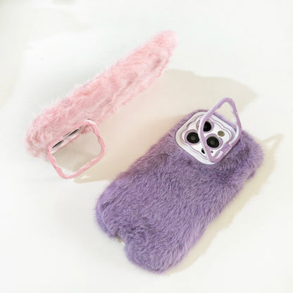 New Stand Lens Frame Solid Color Plush Case for iPhone 16 15 14 13 12 11 Pro Max