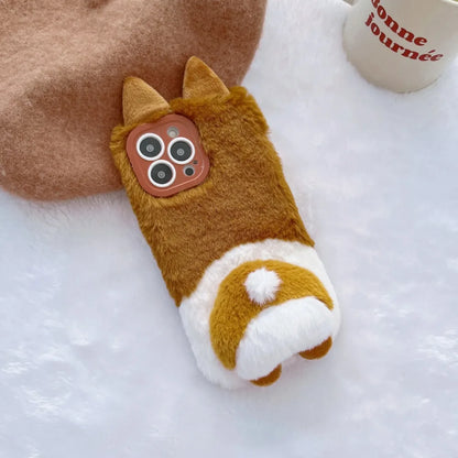 Plush Animal butt  Phone Case for IPhone16 15 14 13 11 12 Pro Max Cute Shockproof Furry Warm Fur Anti-drop protective Back Cover