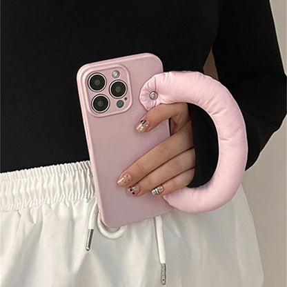 Cute Candy Color Puff Wristband Phone Case For iPhone 15 14 13 12 11 Pro Max Soild Color Winter Bracelet Soft Shockproof Cover