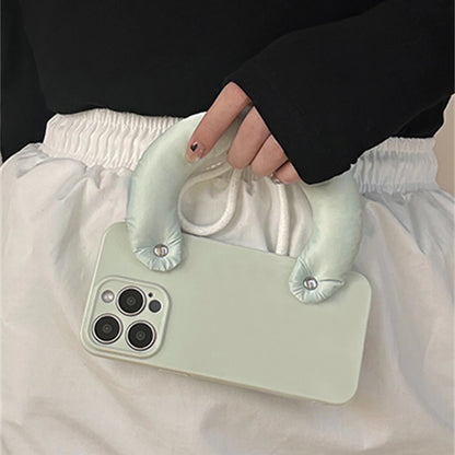 Cute Candy Color Puff Wristband Phone Case For iPhone 15 14 13 12 11 Pro Max Soild Color Winter Bracelet Soft Shockproof Cover