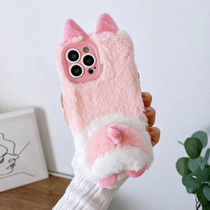 Plush Animal butt  Phone Case for IPhone16 15 14 13 11 12 Pro Max Cute Shockproof Furry Warm Fur Anti-drop protective Back Cover