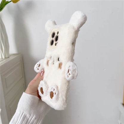 Cute Bear Soft Fluffy Plush Phone Cases For iPhone 16 Pro Max 15 14 13 12 11 X XS XR 7 8 Plus Autumn And Winter Shockproof Cover