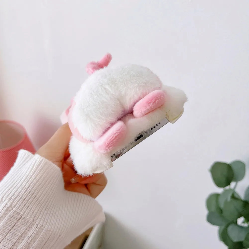 Plush Animal butt  Phone Case for IPhone16 15 14 13 11 12 Pro Max Cute Shockproof Furry Warm Fur Anti-drop protective Back Cover