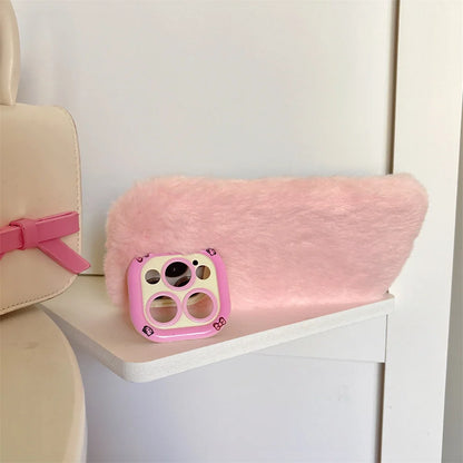 Fashion Leopard Fluffy Fur Case For iPhone 16 Pro Max 15 Plus 14 13 Kickstand Camera Lens Protection Frame Funda 16 Plus
