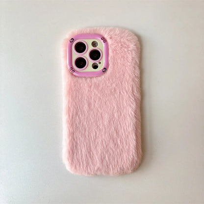 Fashion Leopard Fluffy Fur Case For iPhone 16 Pro Max 15 Plus 14 13 Kickstand Camera Lens Protection Frame Funda 16 Plus