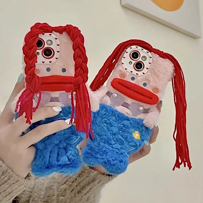 3D Cute Plush Mermaid Girls Gift Phone Case For iPhone 15 14 13 Pro Max 12 11 X XR 6 7 8 Plus Winter Fluffy Hair Soft Back Cover