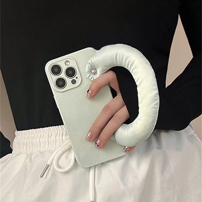Cute Candy Color Puff Wristband Phone Case For iPhone 15 14 13 12 11 Pro Max Soild Color Winter Bracelet Soft Shockproof Cover