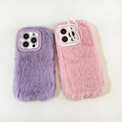 New Stand Lens Frame Solid Color Plush Case for iPhone 16 15 14 13 12 11 Pro Max