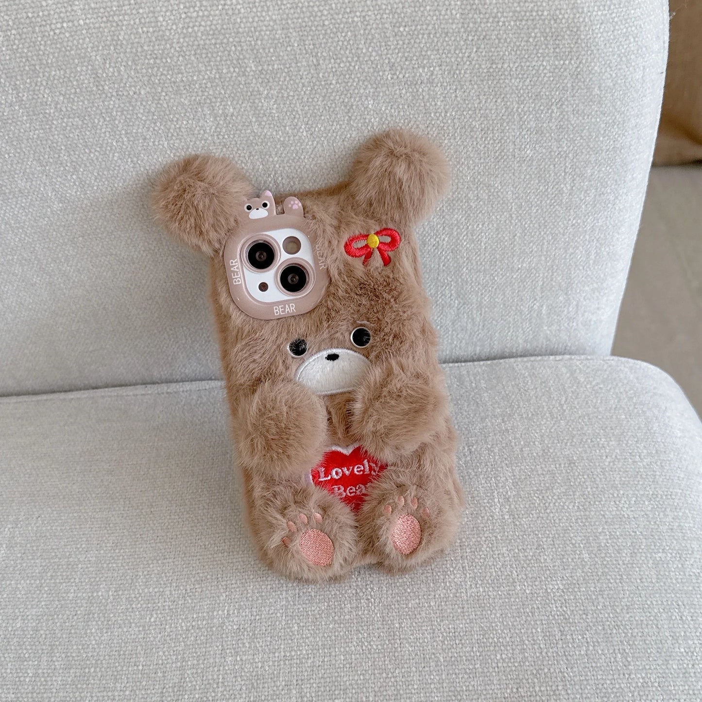 Cartoon Cute Flower Bear Plush Phone Case Couple's Autumn Winter Warm Phone Accessories for iPhone 16 15 Pro Max