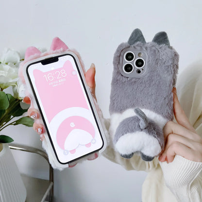 Plush Animal butt  Phone Case for IPhone16 15 14 13 11 12 Pro Max Cute Shockproof Furry Warm Fur Anti-drop protective Back Cover