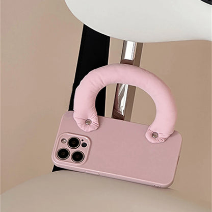 Cute Candy Color Puff Wristband Phone Case For iPhone 15 14 13 12 11 Pro Max Soild Color Winter Bracelet Soft Shockproof Cover